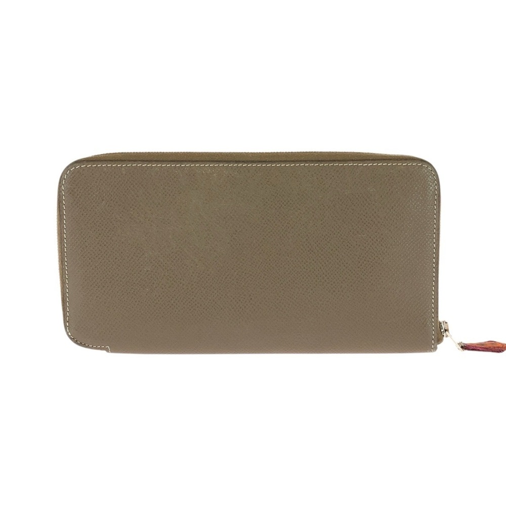 HERMES Azap Silk In Etoupe Greige Silver Hardware Veau Epsom Long Wallet Roun...
